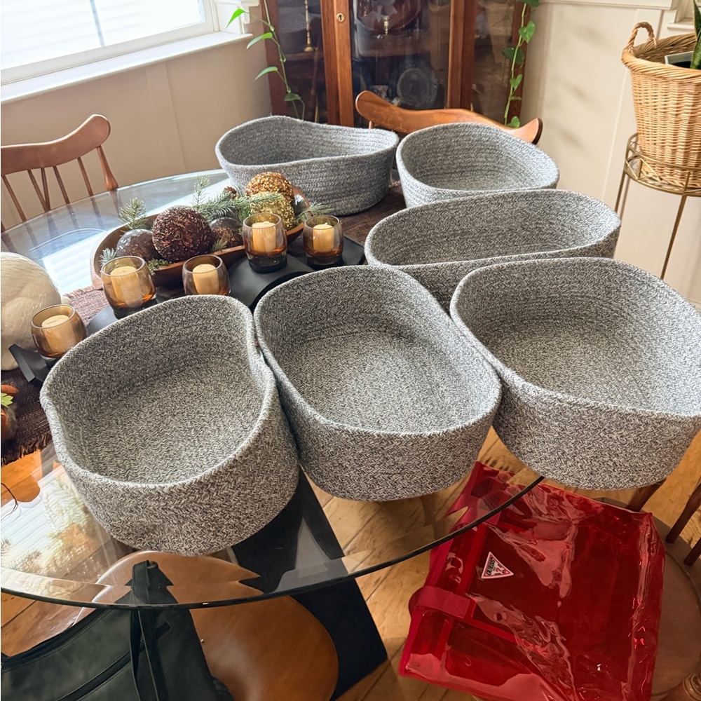 Container Store 6 Gray Woven Storage Baskets Set